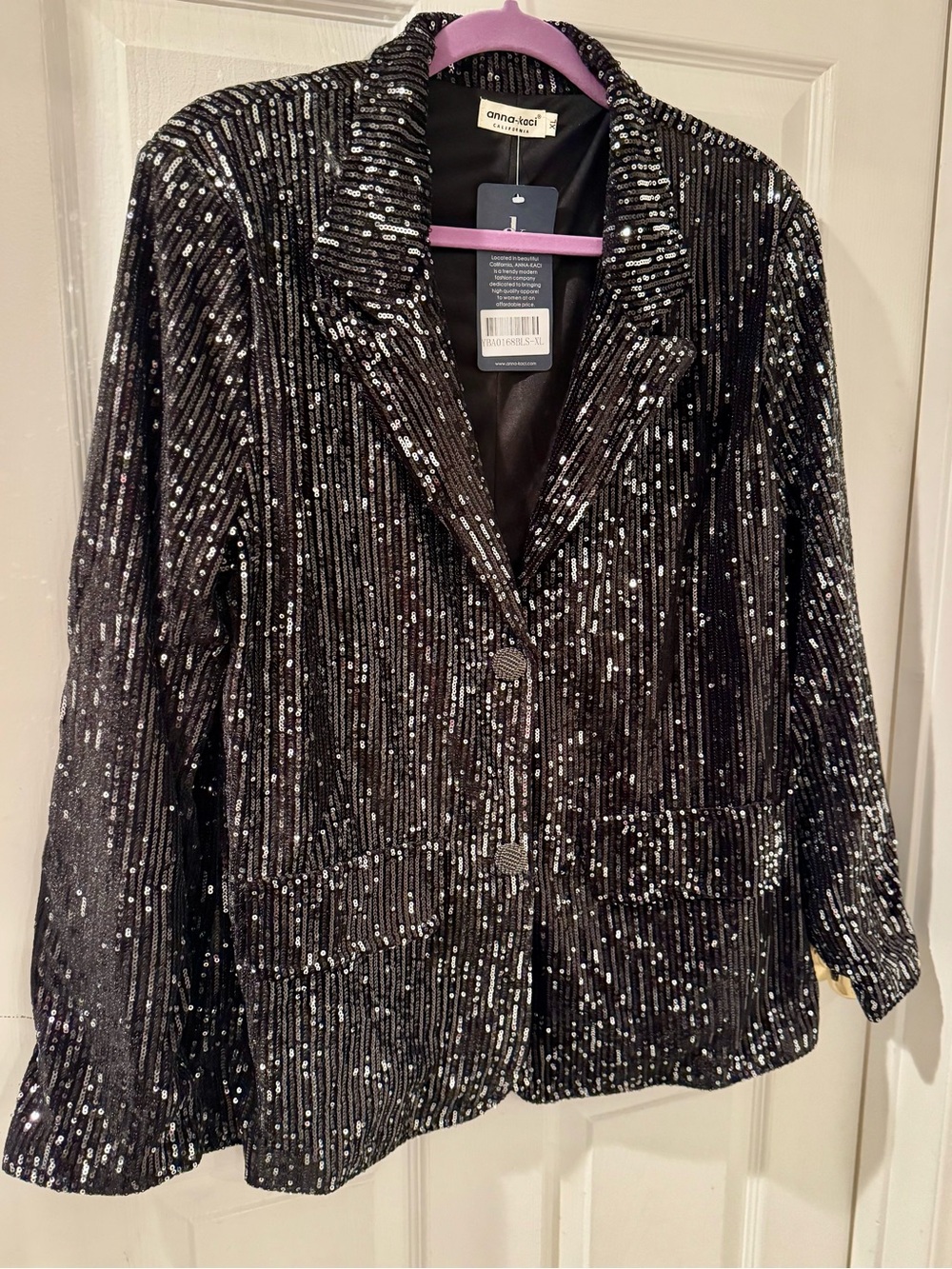 Anna-Kaci Black Sequin Blazer Jacket